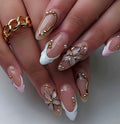 Wedding Bells - 24Pc French Almond  Press on Nails with Flower Pattern